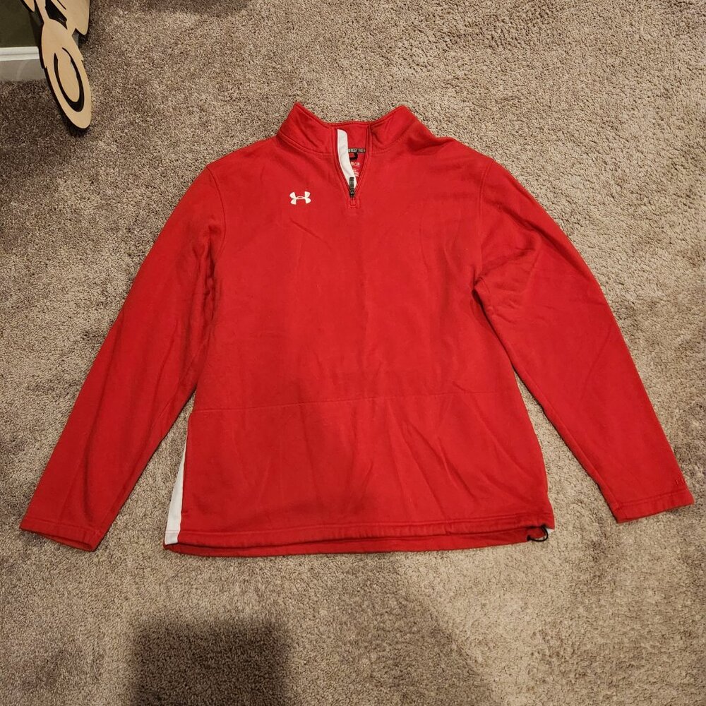 Men's Under Armour Sweatshirt - XL - Red and White quarter 1/4 zip